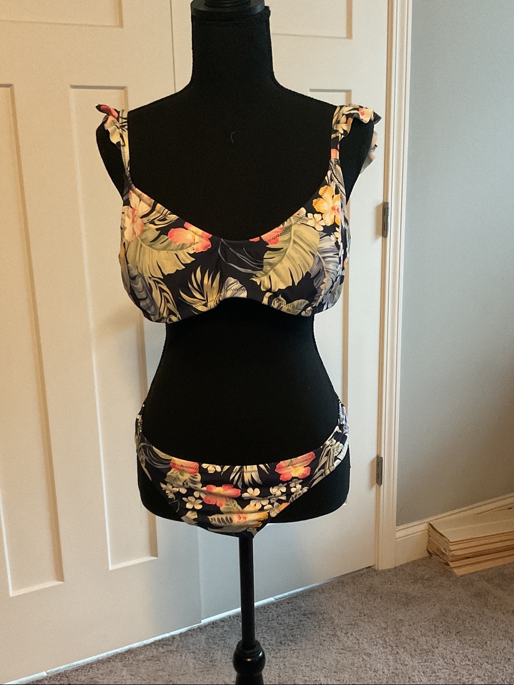 Jessica Simpson Floral Bikini Set - Black with Pink & Green
